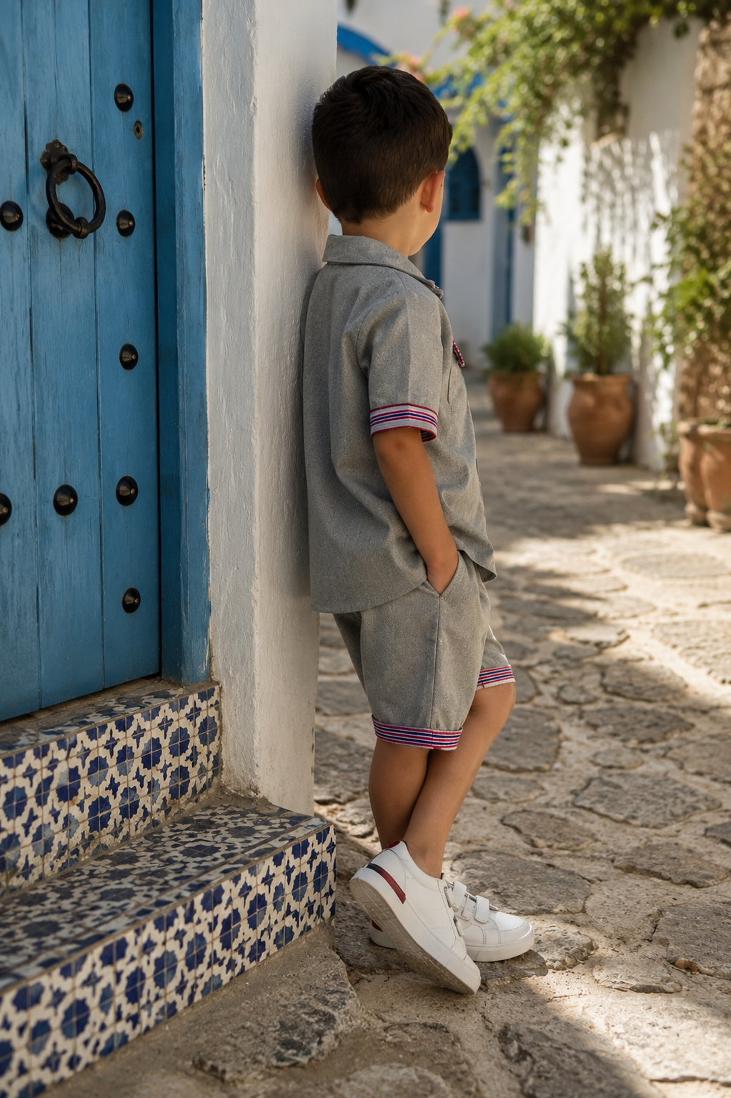 Ensemble chemise short gris