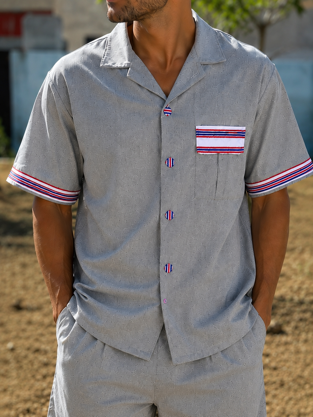 Ensemble chemise short gris